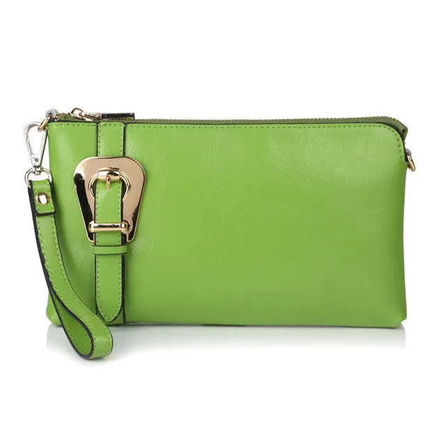 Fashion Buckle  Furly Candy Handbags Women Genuine Cow Leather Shoulder Messenger Clutch Purses  Wristlet Bags,CN-8008