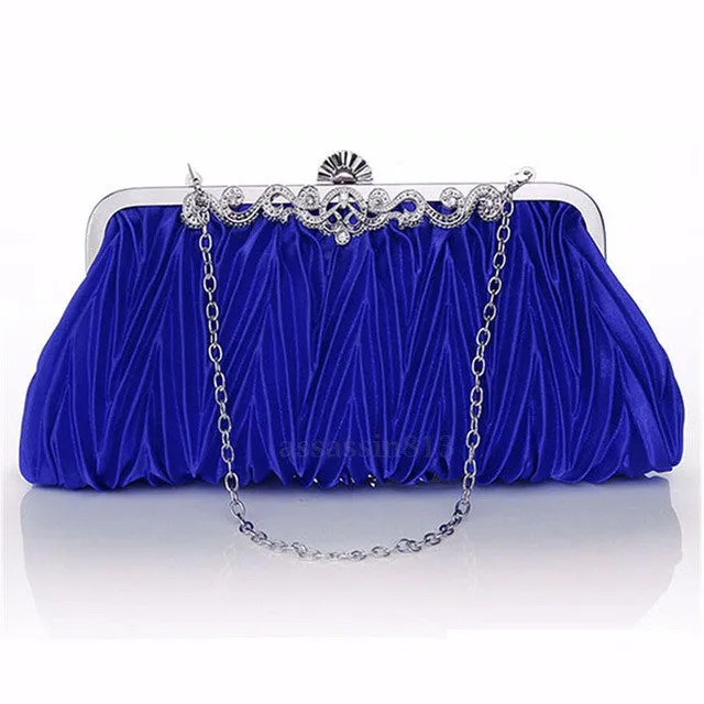 Fashion Lady Party Wedding Handbag Purse Girl Soft Evening Bag Bridal Women Satin Crystal Clutch