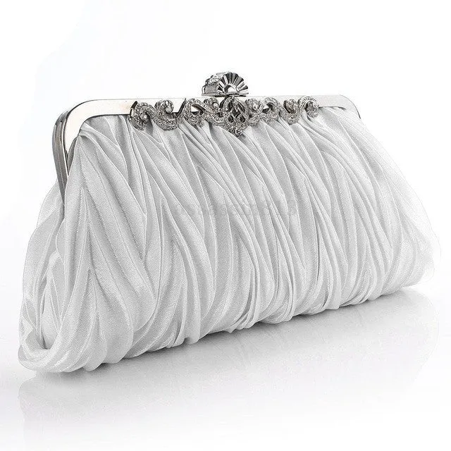 Fashion Lady Party Wedding Handbag Purse Girl Soft Evening Bag Bridal Women Satin Crystal Clutch