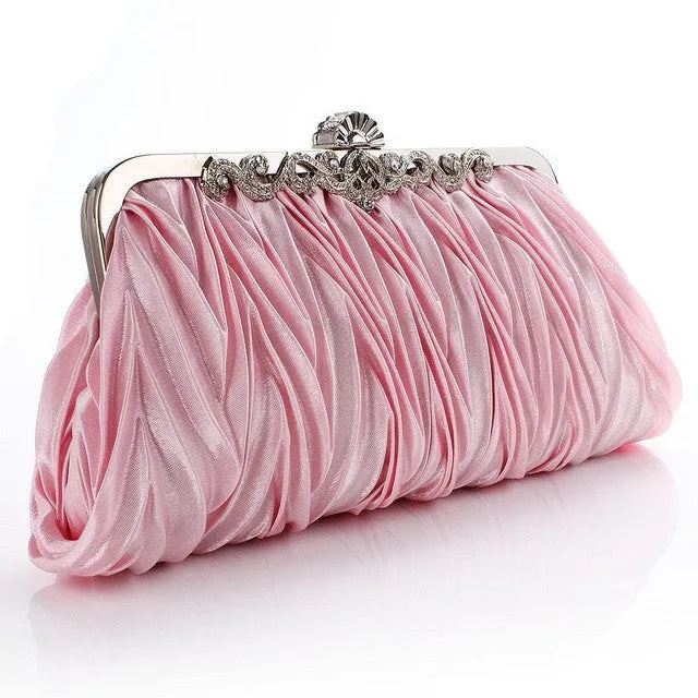 Fashion Lady Party Wedding Handbag Purse Girl Soft Evening Bag Bridal Women Satin Crystal Clutch