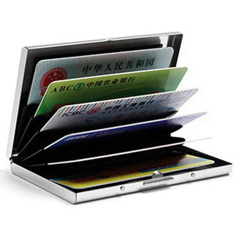 Fashion Solid Men's stainless steel credit card holder id business card case wallet for women 6 slots