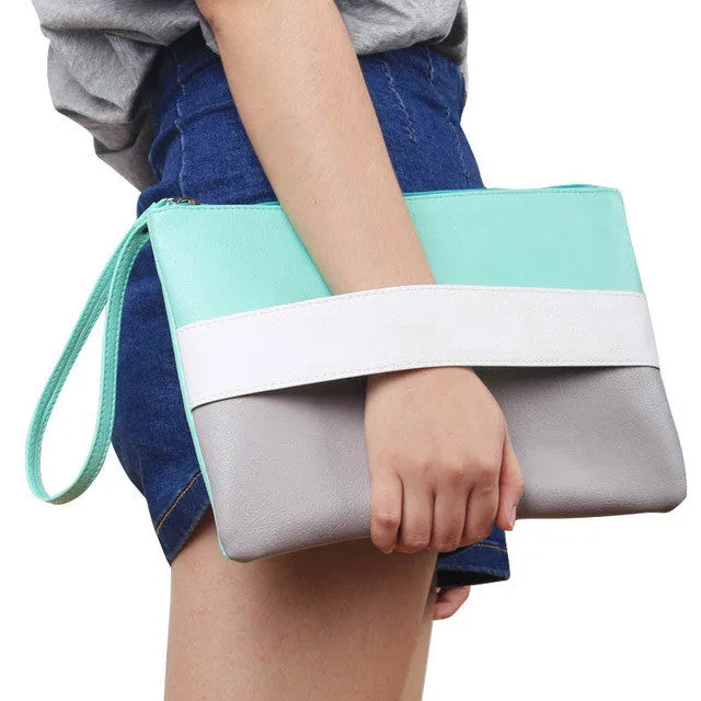 Fashion Women Handbag Solid Patchwork Lady Day Clutches New Fashion Soft Girl Zipper Packet Fashion Female Casual Bags women bag