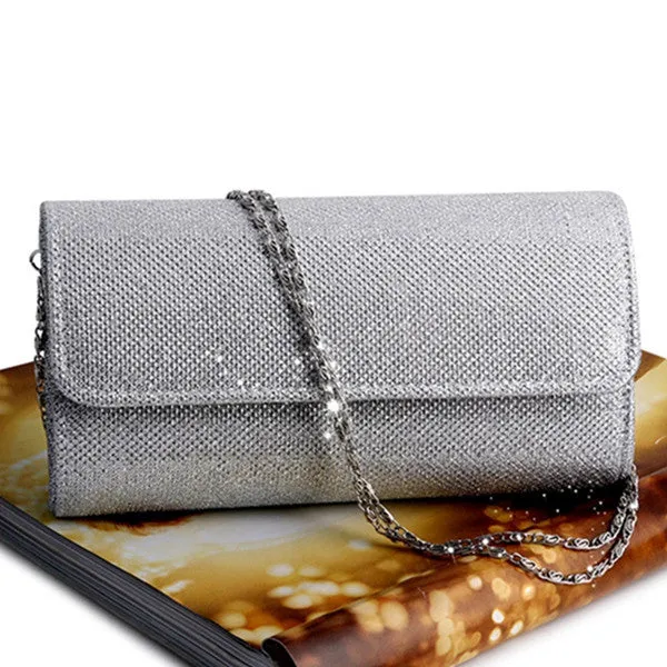 Fashion Women Shining Sequins Silk Bottom Elegant Evening Shoulder Bag Bridal Clutch Prom Party Wedding Envelope Lady Long Bag