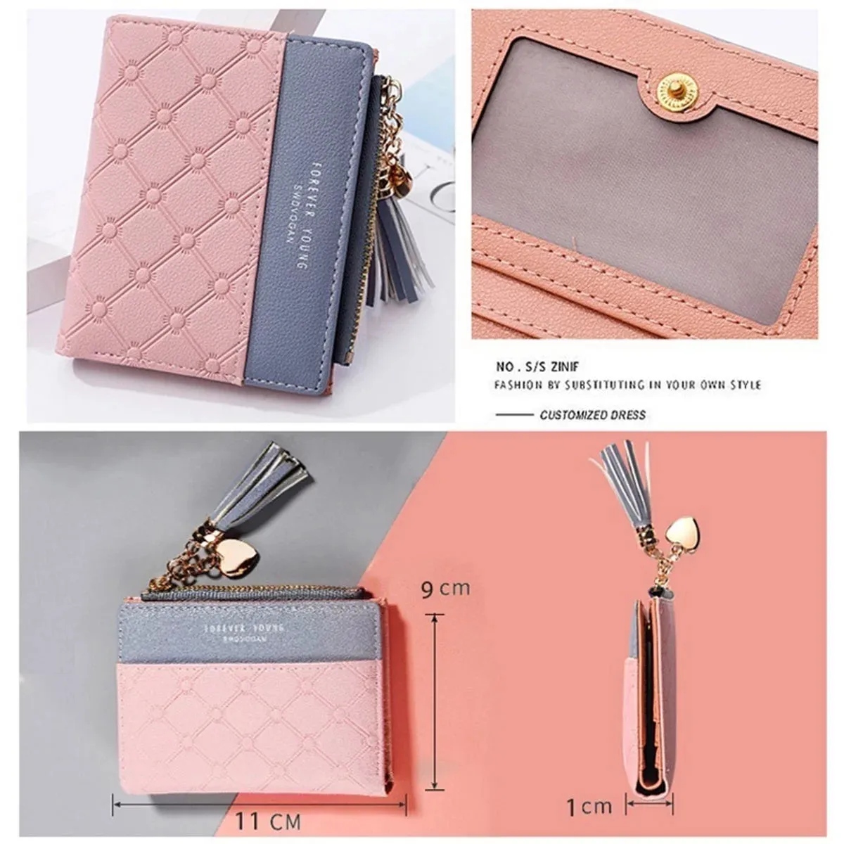 Fashion Women Wallets Female PU Leather Wallet Mini Ladies Purse Zipper Clutch Bag Money Card Holder for Women Girl(Gray)