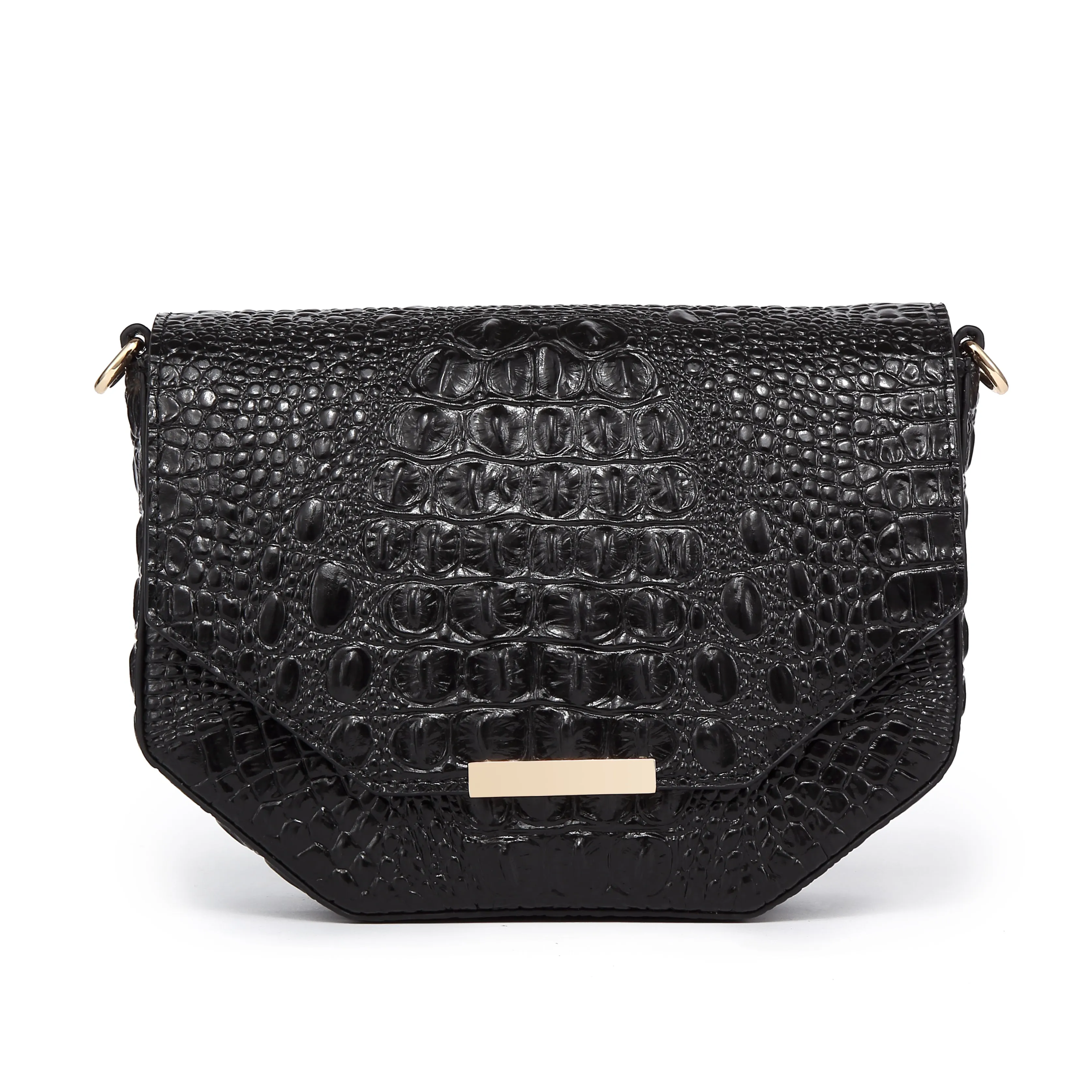 Faye Embossed Leather Handbag/ Crossbody bag: Black