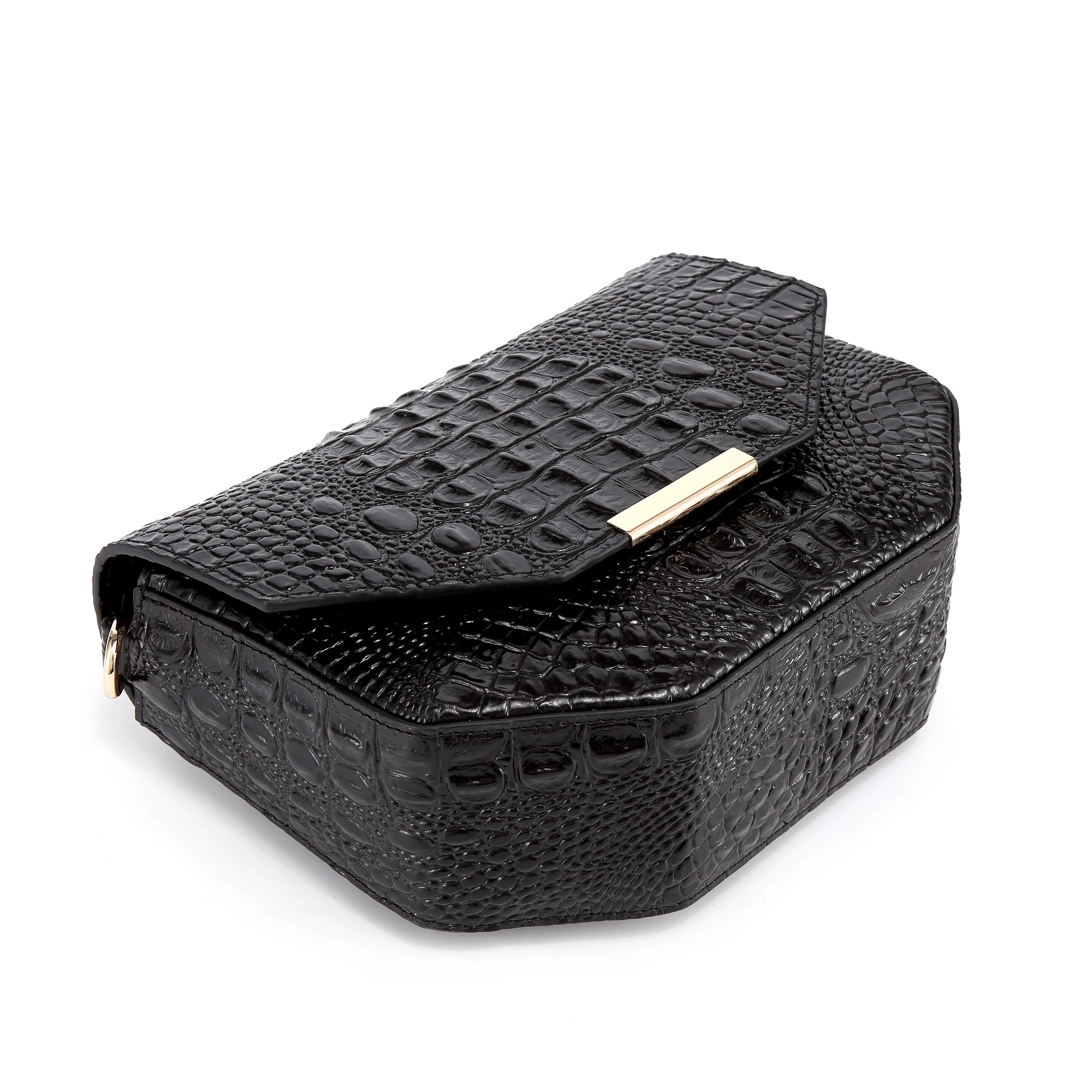 Faye Embossed Leather Handbag/ Crossbody bag: Black