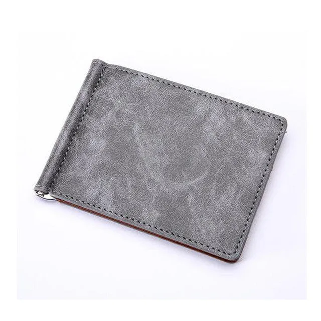 FLAMA Brand Solid simple Mini Men's leather wallet Money clip with clamp Slim purse with card slots for man