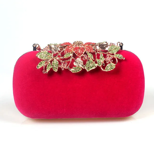 Flower Rhinestone Crystal Diamond Fashion Luxury Velour Women Day Clutch Bag Elegant Fashion Wedding Bag for Women 6 Color