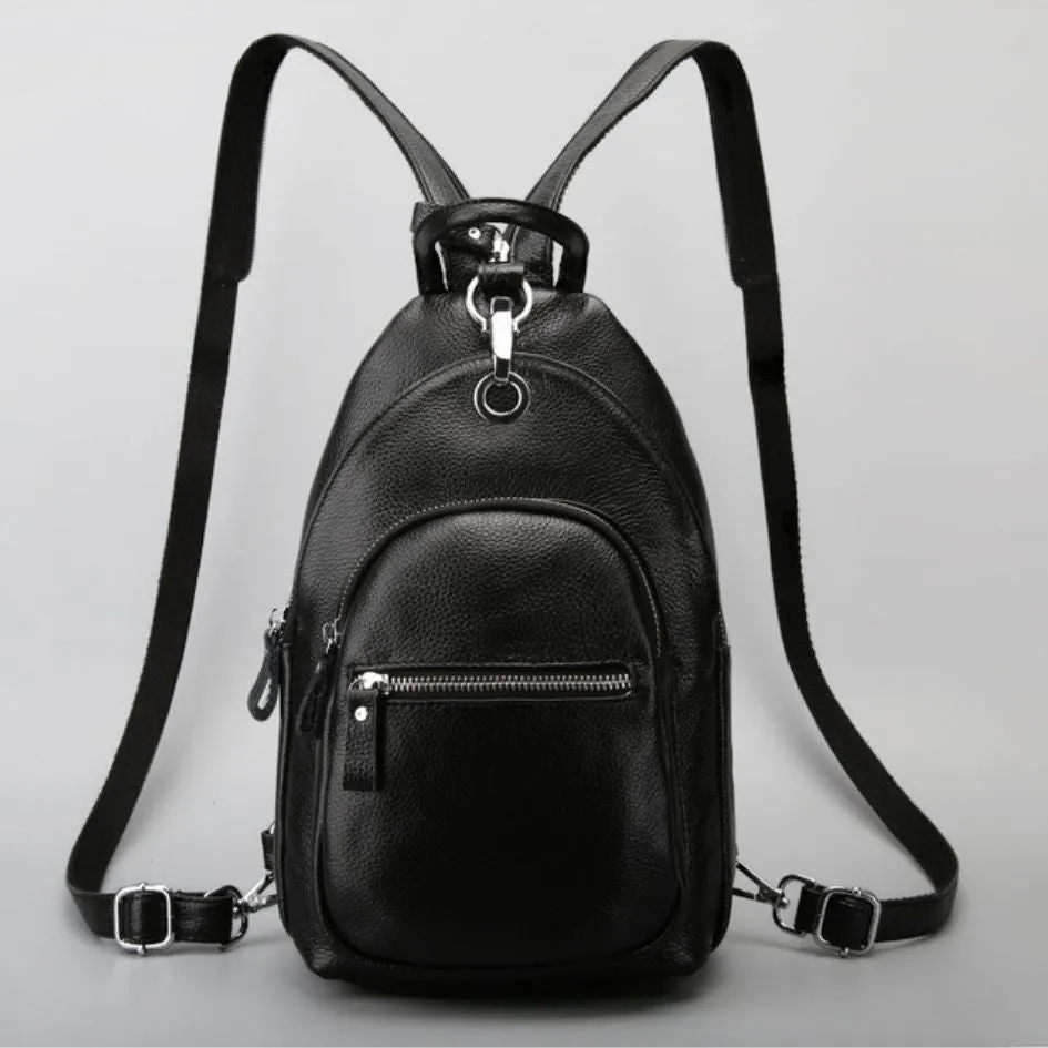 Genuine Leather Small Backpack Multi-Layer Anti-Theft Bag