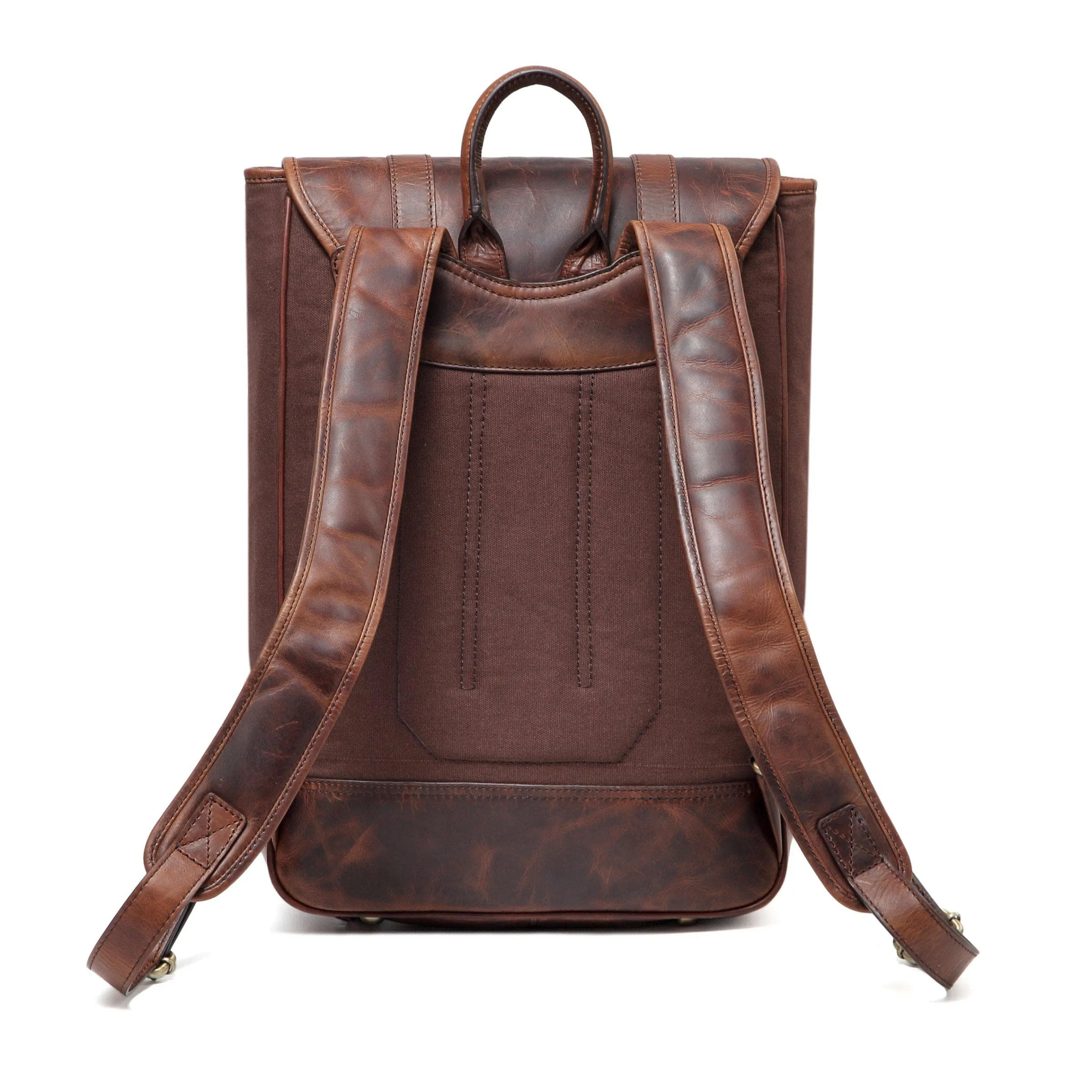 Gianna Waxed Canvas Leather Backpack/Laptop Bag- Brown