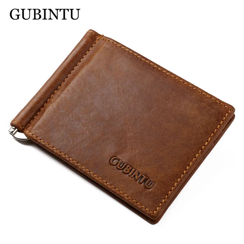 GUBINTU Brand Men Genuine Leather Bifold Purse Billfold Wallet Money Clip