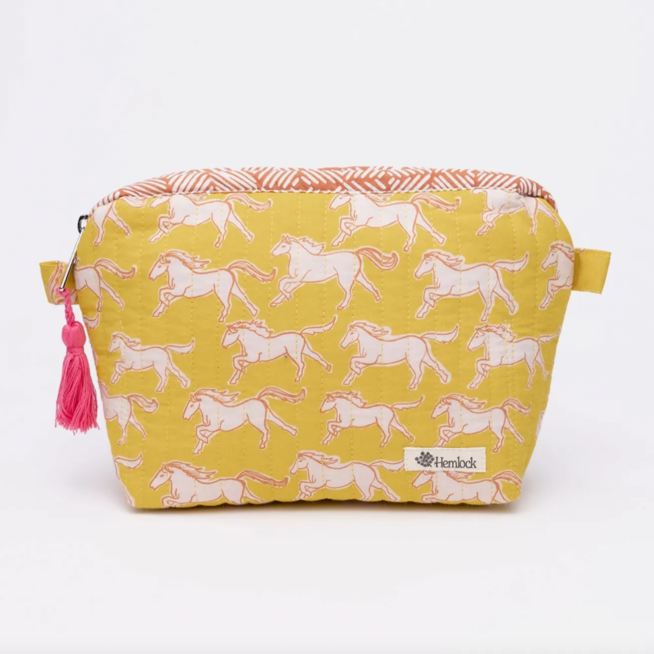 Handker Quilted Zipper Pouch: Yellow Horses