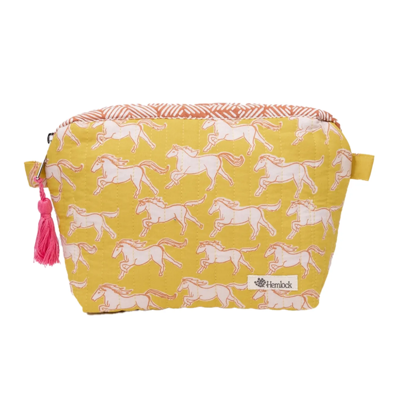 Handker Quilted Zipper Pouch: Yellow Horses