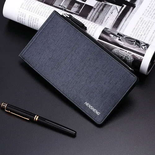 HENGSHENG Fashion Wallet Men Wallet Double Zippers Business Men Clutch Handbag Men Purse Ultrathin Coin Wallet Card Holders A007