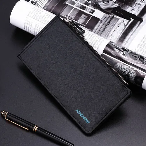 HENGSHENG Fashion Wallet Men Wallet Double Zippers Business Men Clutch Handbag Men Purse Ultrathin Coin Wallet Card Holders A007