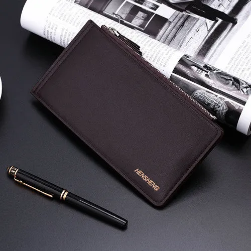 HENGSHENG Fashion Wallet Men Wallet Double Zippers Business Men Clutch Handbag Men Purse Ultrathin Coin Wallet Card Holders A007