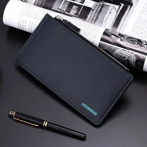 HENGSHENG Fashion Wallet Men Wallet Double Zippers Business Men Clutch Handbag Men Purse Ultrathin Coin Wallet Card Holders A007