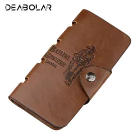 Hot Promotion! Classic Vintage Man Hasp Hunter Cowboy Bailini Brand Long Leather Wallet Man Purse Card Holder Clutch for Men