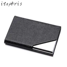 Itopkris Business ID Credit Card Holder For Women Men Fashion Brand Metal Aluminum Card Case PU Leather Rfid Wallet Porte Carte