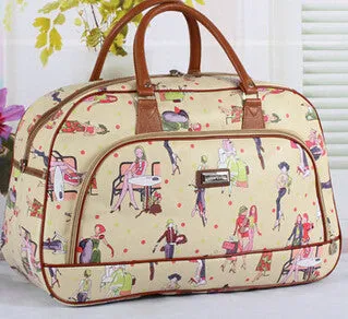 KAISIBO Women Waterproof Travel Bag Summer Style PU Leather Women Bag Travel Duffel Bag New Tower Beauty Lady Print Luggage