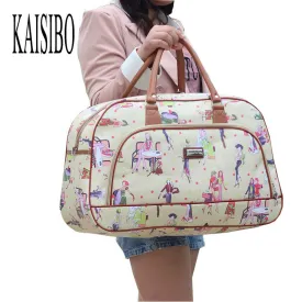 KAISIBO Women Waterproof Travel Bag Summer Style PU Leather Women Bag Travel Duffel Bag New Tower Beauty Lady Print Luggage