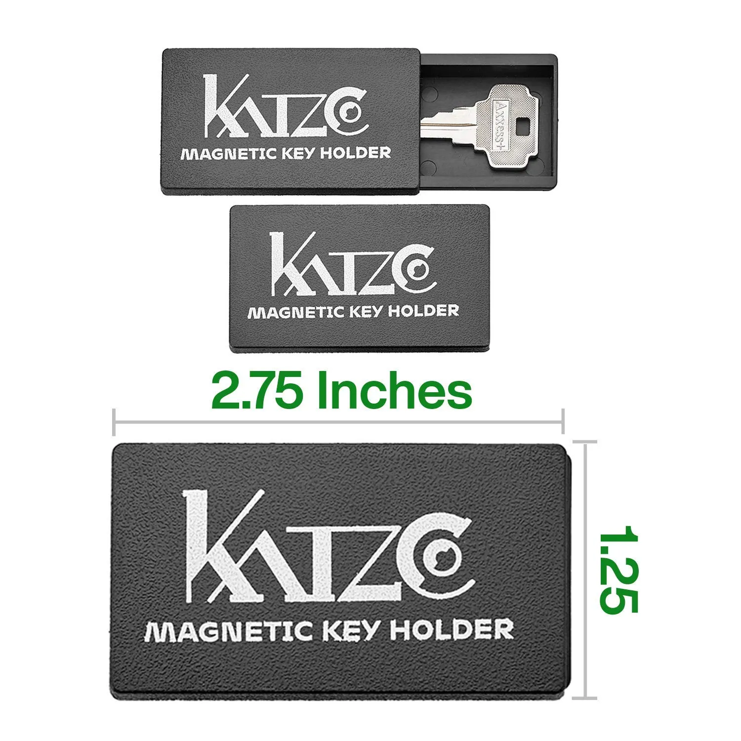 Katzco Magnetic Key Holder - 1.25 x 2.75 Inches - Rugged Black Plastic Cases with Strong Magnets