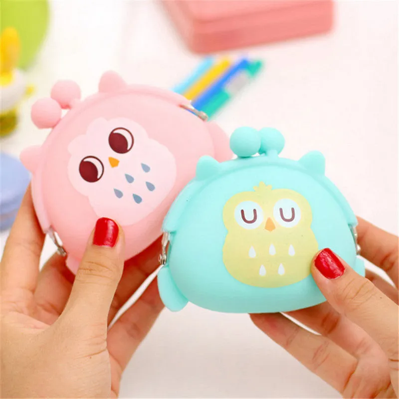 Kawaii Candy Owl Wallet Silicone Small Pouch Cute Coin Purse for Girl Key Rubber Wallet Children Mini Animal Case Storage Bag