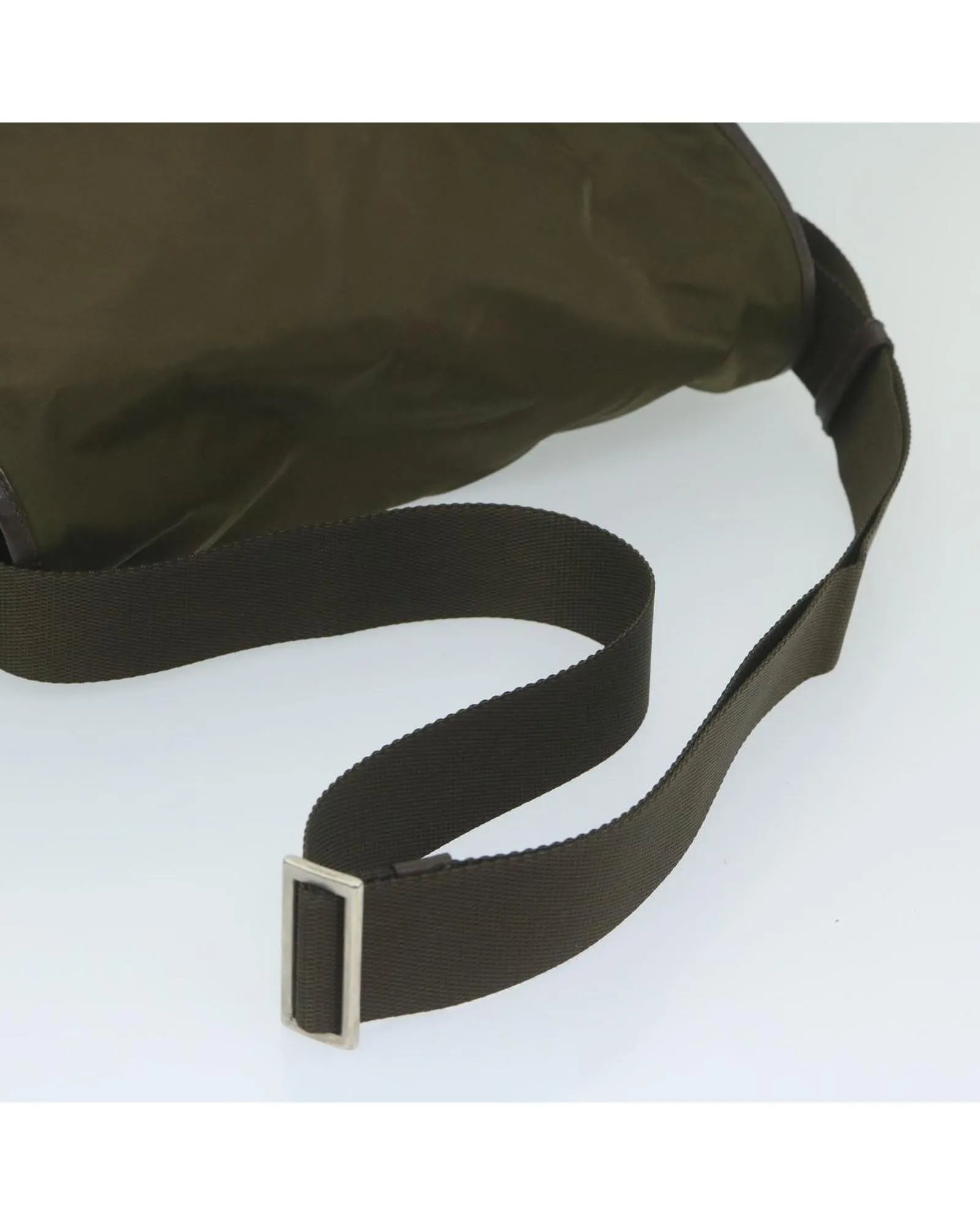 Khaki Nylon Shoulder Bag with Adjustable Strap and Dust Bag