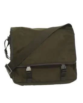 Khaki Nylon Shoulder Bag with Adjustable Strap and Dust Bag