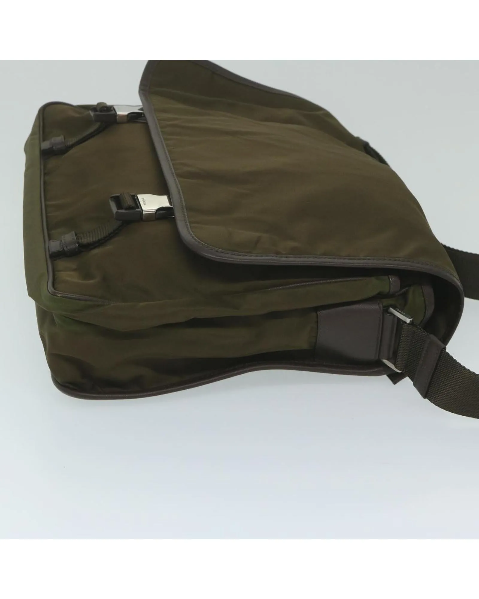 Khaki Nylon Shoulder Bag with Adjustable Strap and Dust Bag