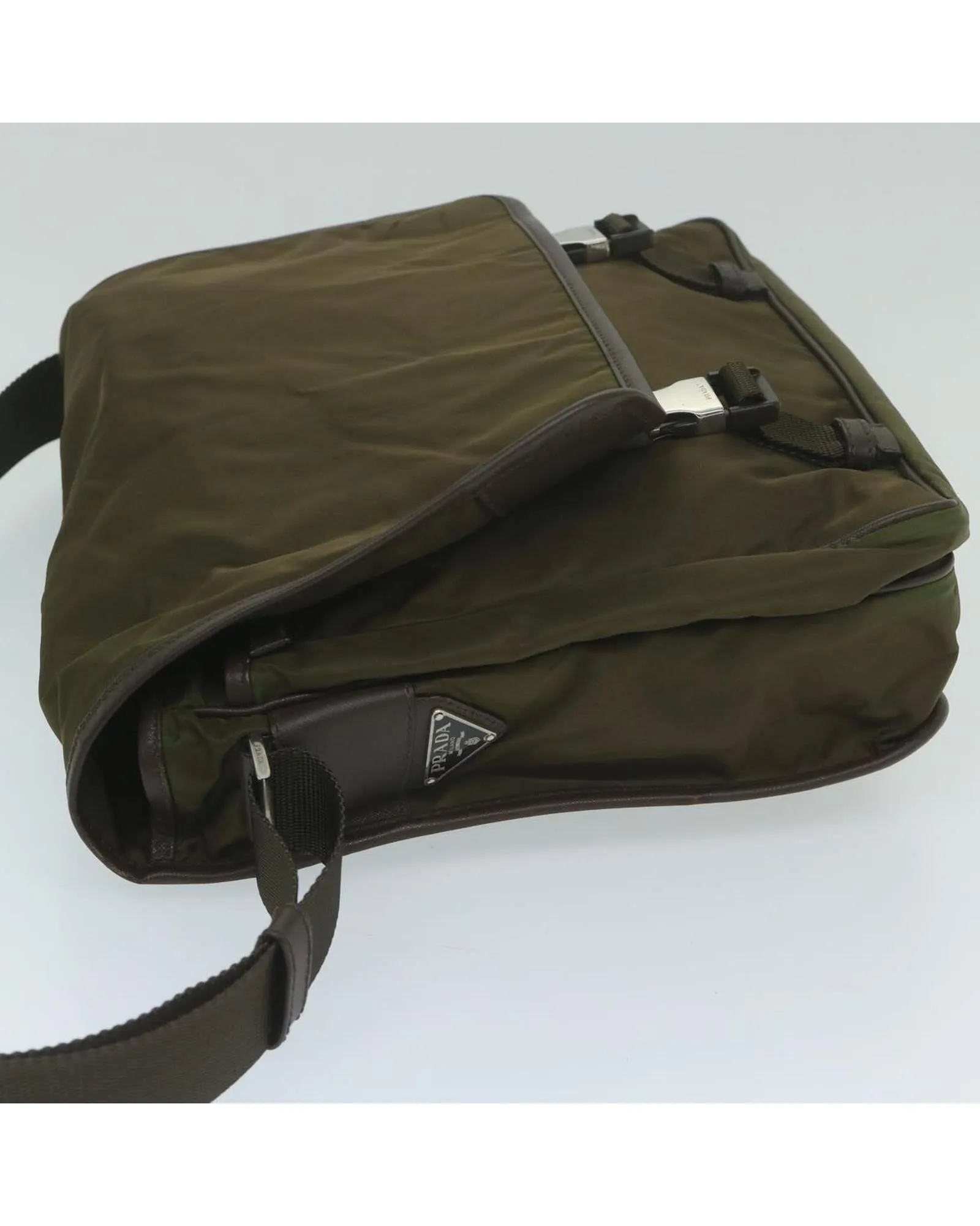 Khaki Nylon Shoulder Bag with Adjustable Strap and Dust Bag