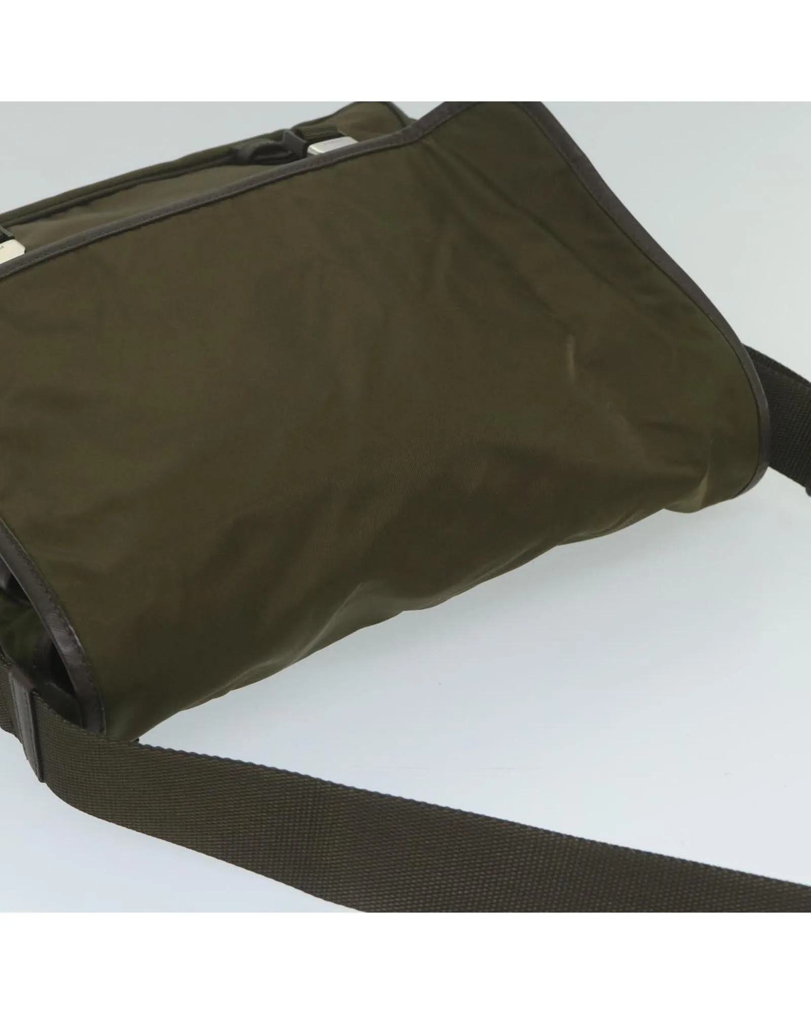 Khaki Nylon Shoulder Bag with Adjustable Strap and Dust Bag