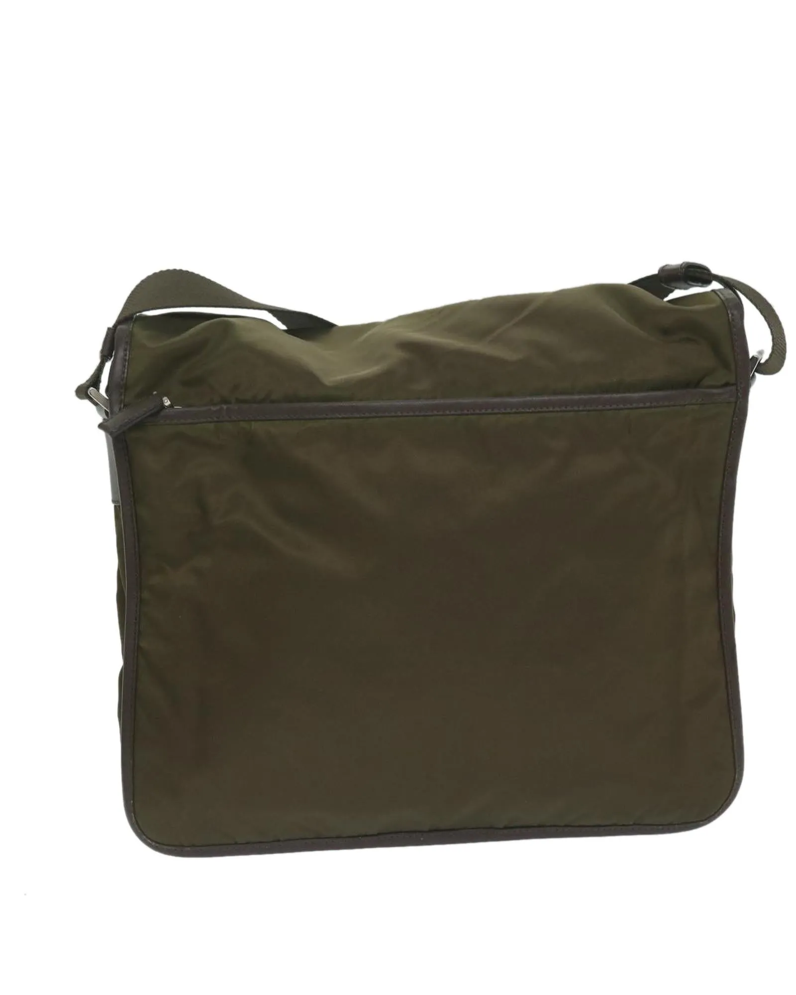 Khaki Nylon Shoulder Bag with Adjustable Strap and Dust Bag