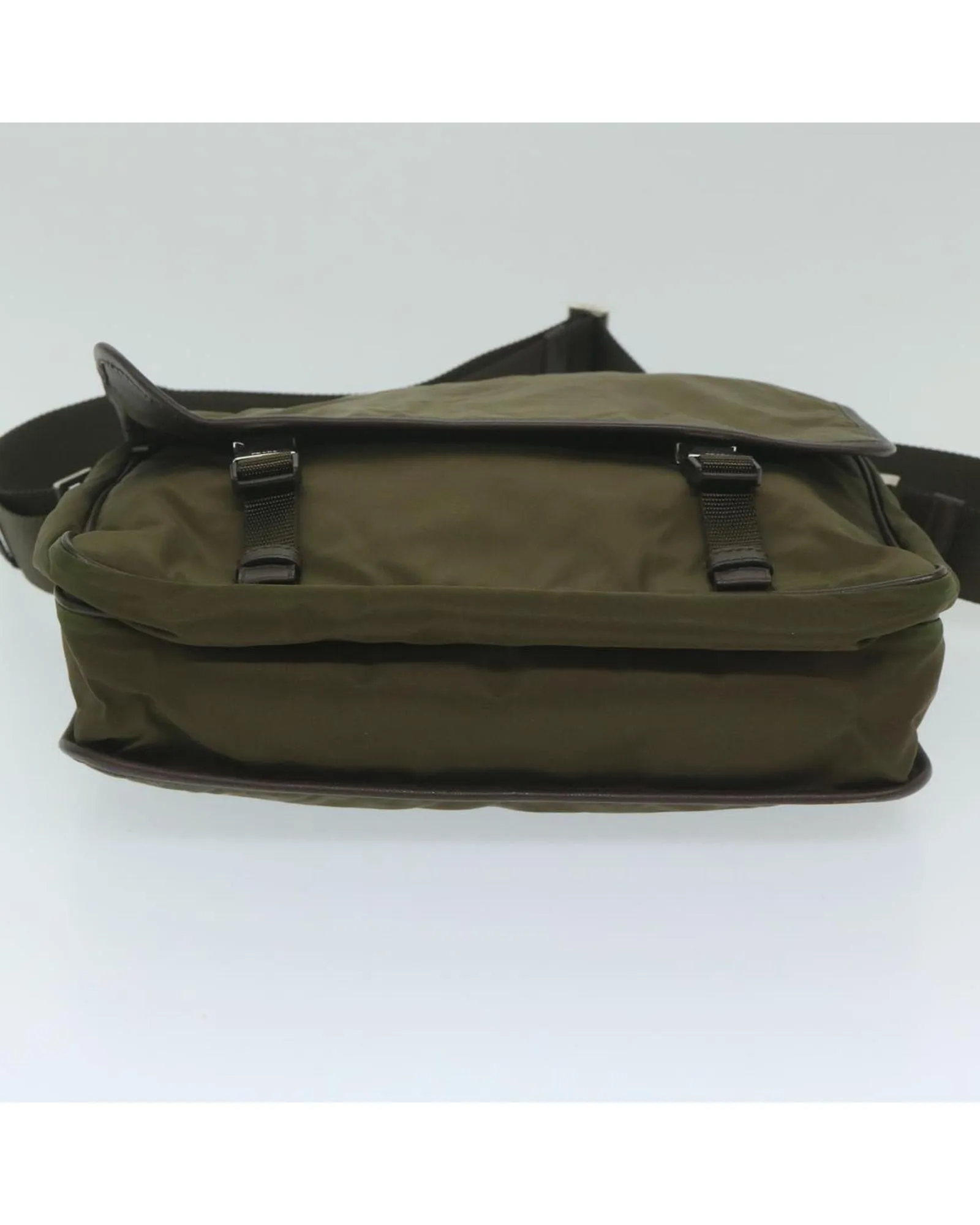 Khaki Nylon Shoulder Bag with Adjustable Strap and Dust Bag