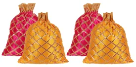 Kuber Industries Drawstring Potli Bag Party Wedding Favor Gift Jewelry Bags-Pack of 4 (Pink & Yellow)