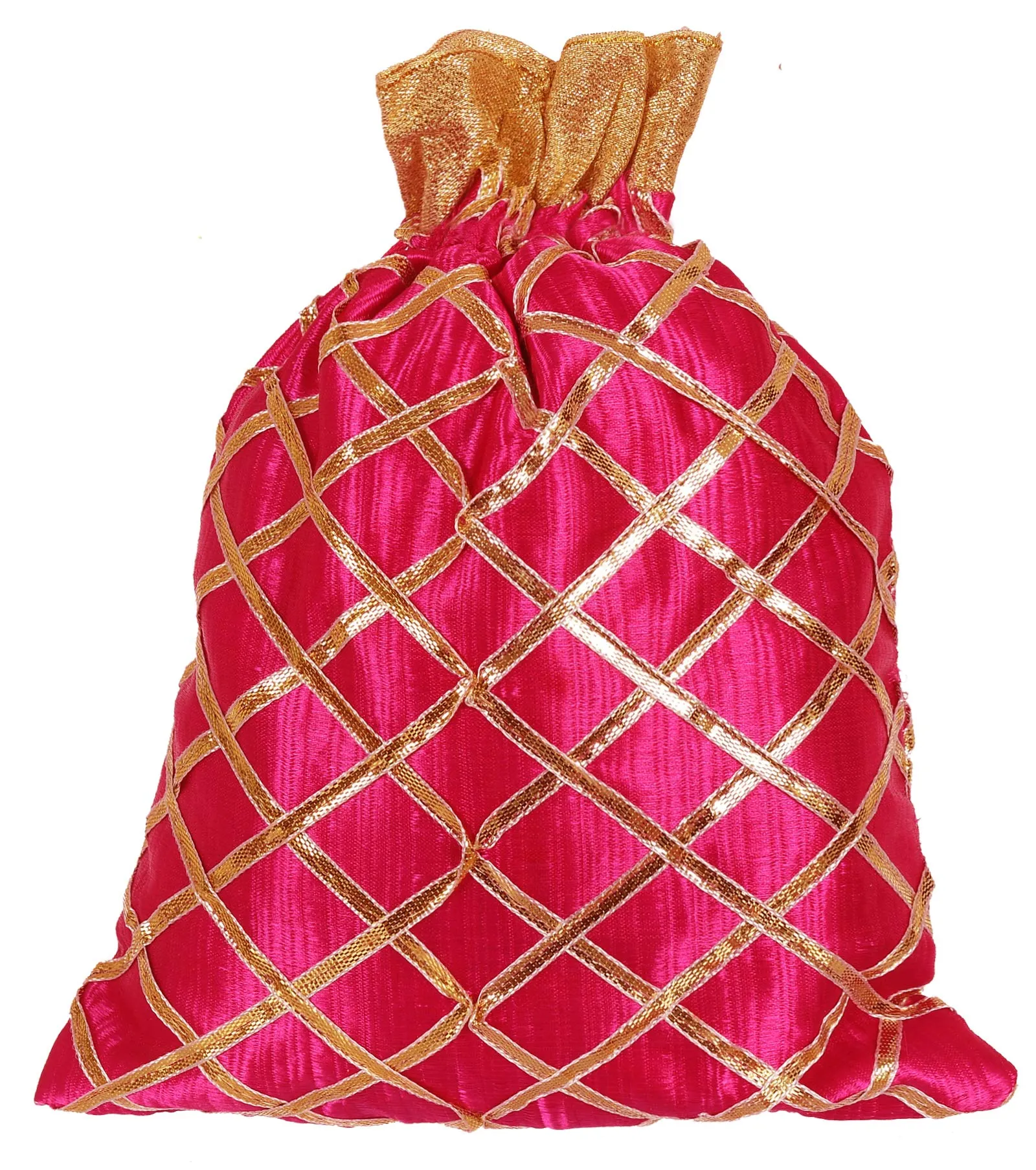 Kuber Industries Drawstring Potli Bag Party Wedding Favor Gift Jewelry Bags-Pack of 4 (Pink & Yellow)