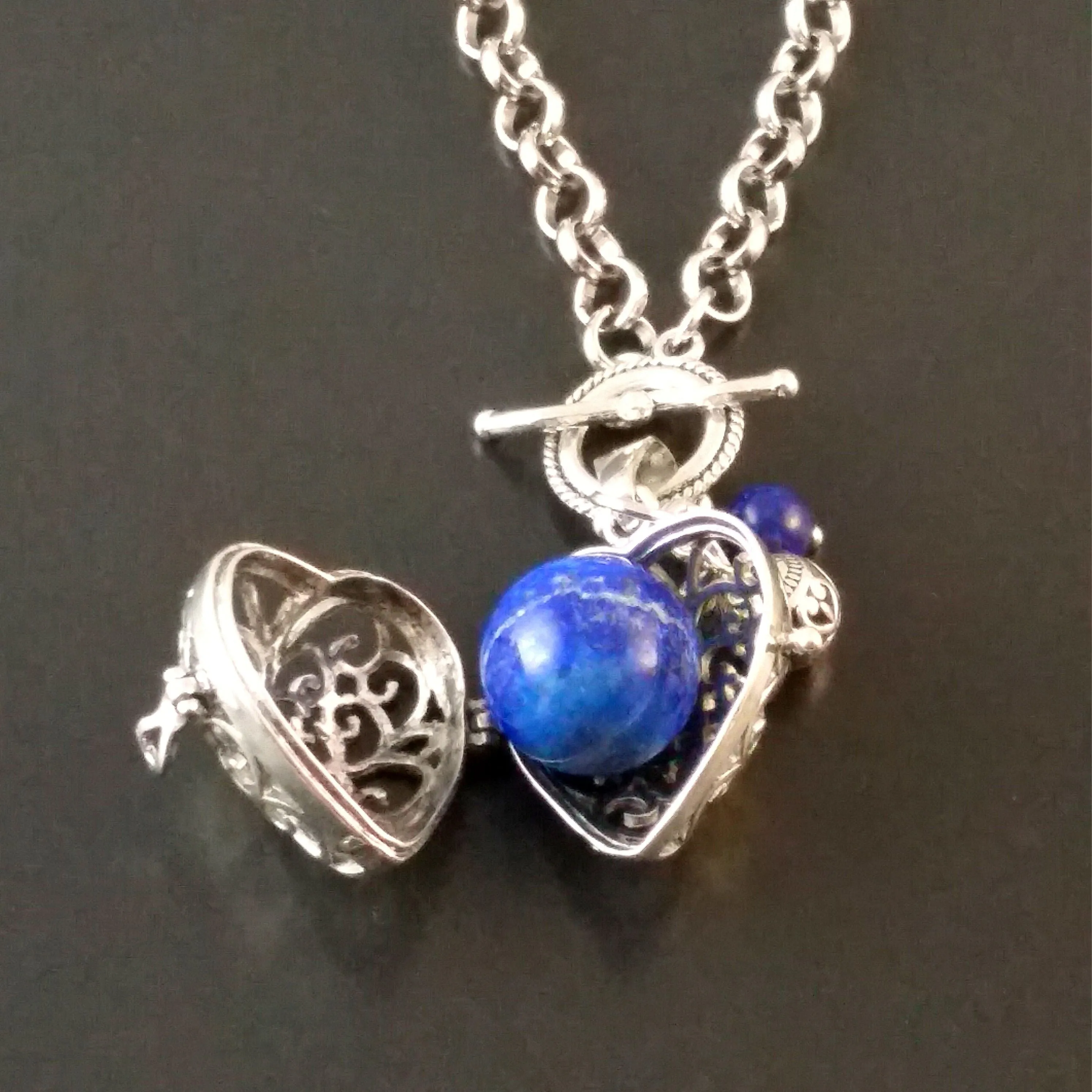 Lapis Lazuli Necklace Silver Heart Blue