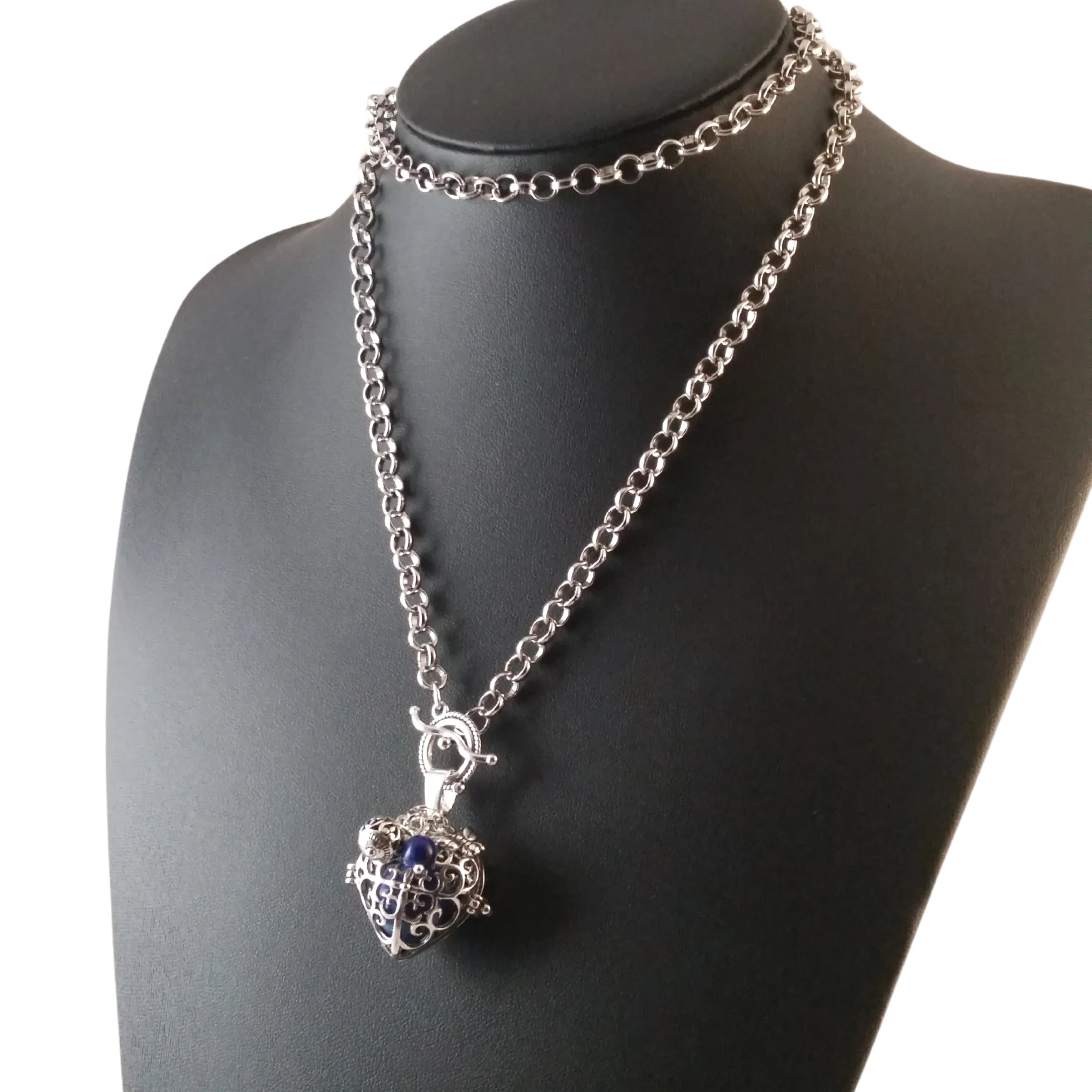 Lapis Lazuli Necklace Silver Heart Blue