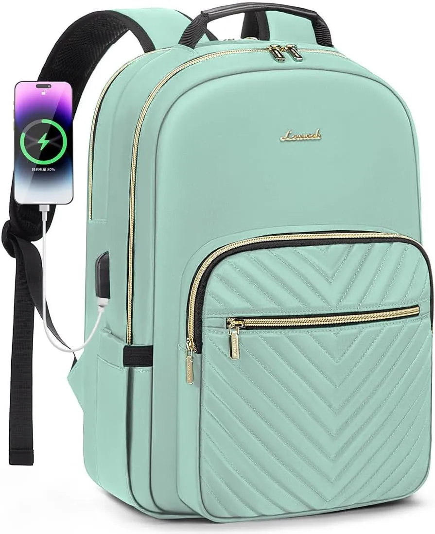 Laptop Backpack for Women 15.6 Inch,Cute Womens Travel Backpack Purse,Professional Laptop Computer Bag,Waterproof Work Business College Teacher Bags Carry on Backpack with USB Port,Mint Green