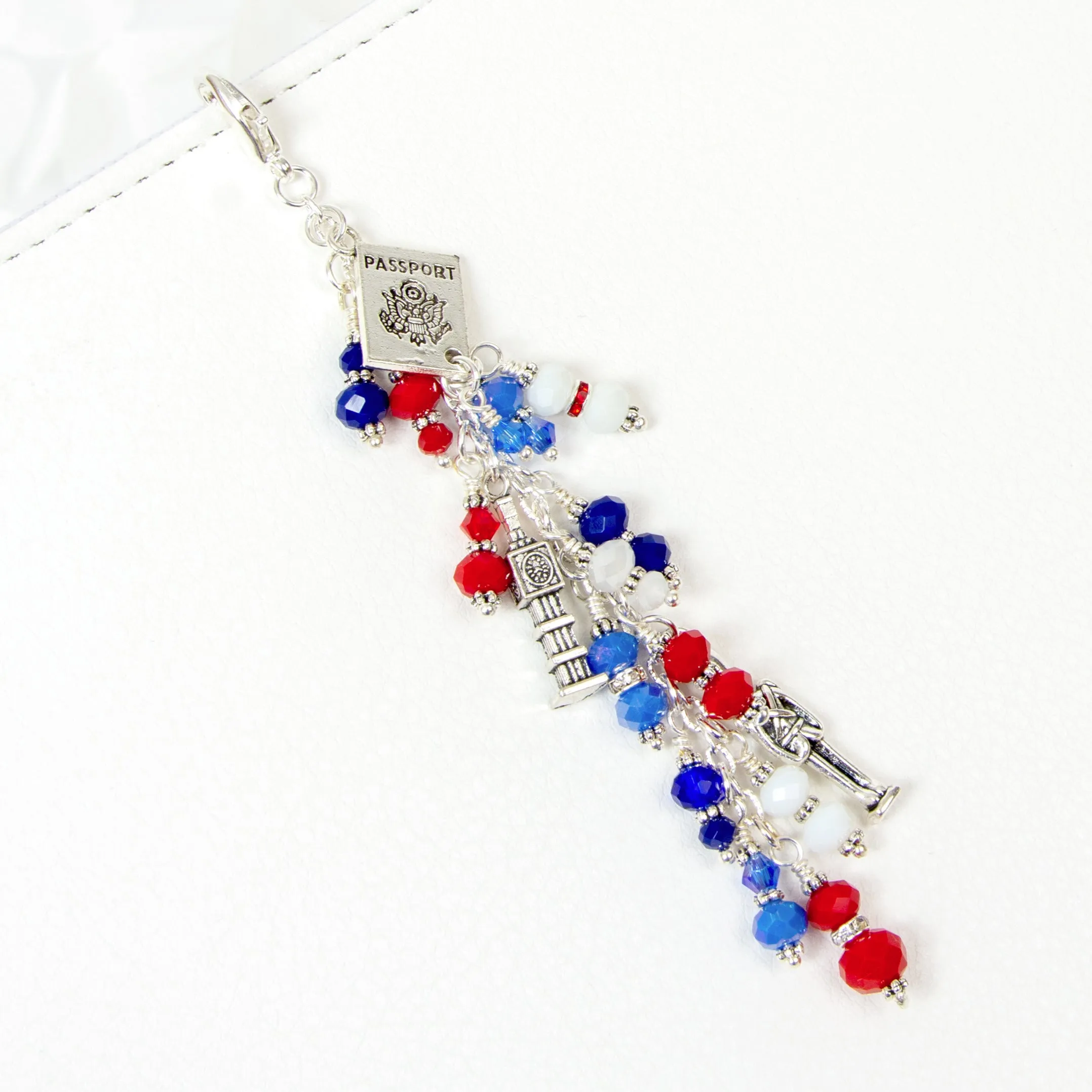 London Planner Charm with Red, Blue and White Crystal Dangle