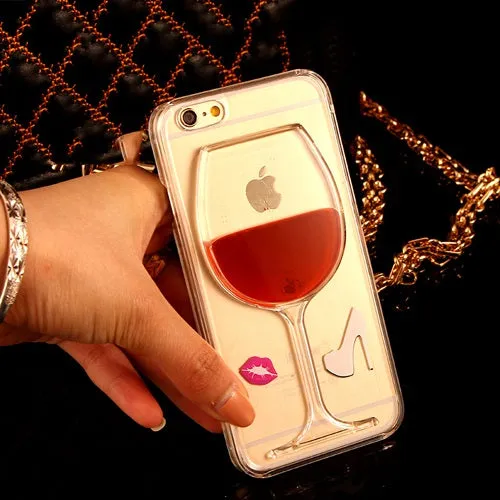 LOVECOM Phone Case For iPhone 4 4S 5 5S SE 5C 6 6S 7 Plus Dynamic Liquid Red Wine Transparent Hard PC Phone Back Cover Best Gift