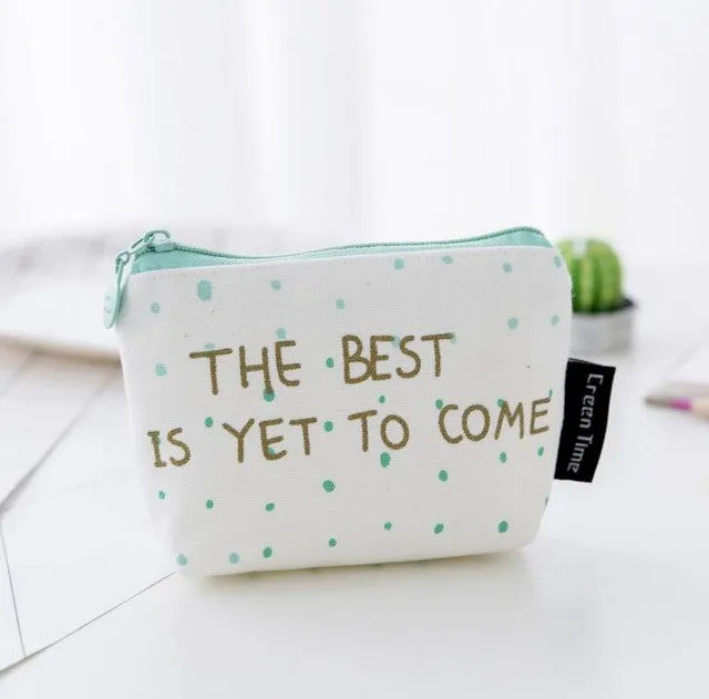 M128 2017 Cute Canvas Women Purses Cartoon Green Fresh Geometric Pattern High Performance Price Ratio Coin Wallet  Card Bag