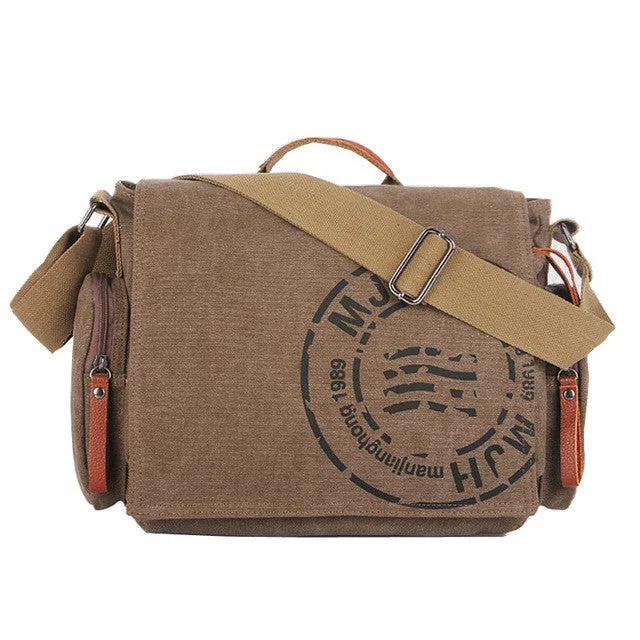 MANJIANGHONG Vintage Men's Messenger Bags Canvas Shoulder Bag Fashion Men Business Crossbody Bag Printing Travel Handbag 1124