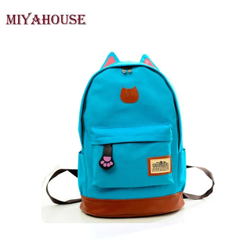 Miyahouse Canvas Backpack Women Casual School Backpacks For Teenage Girls Cartoon Women Bag Cute Cat Ear Children Backpack