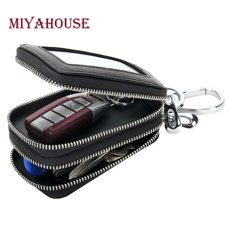 Miyahouse Knitting Men Car Key Holder Genuine Leather Man Organizer Multifunctional Housekeeper New Double Zipper Motor Key Case