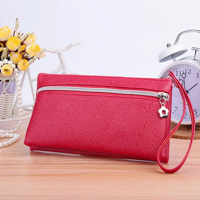 New 2016 Small Women Clutch COIN Purse Knitting PU Leather Women Bags with Phone Card Holder Zipper Pocket Girl Clutch Handbags