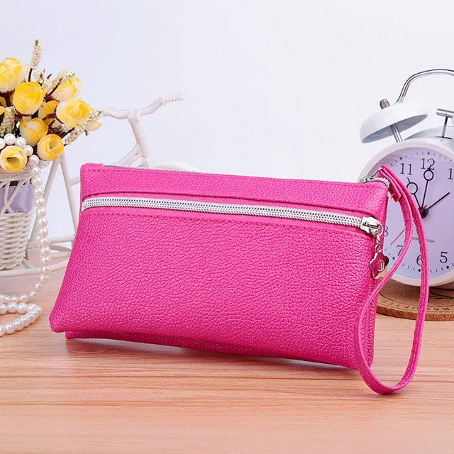 New 2016 Small Women Clutch COIN Purse Knitting PU Leather Women Bags with Phone Card Holder Zipper Pocket Girl Clutch Handbags