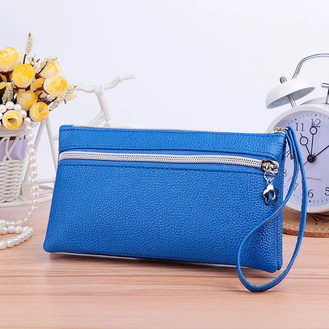 New 2016 Small Women Clutch COIN Purse Knitting PU Leather Women Bags with Phone Card Holder Zipper Pocket Girl Clutch Handbags