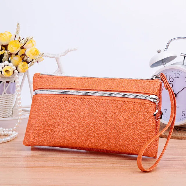 New 2016 Small Women Clutch COIN Purse Knitting PU Leather Women Bags with Phone Card Holder Zipper Pocket Girl Clutch Handbags