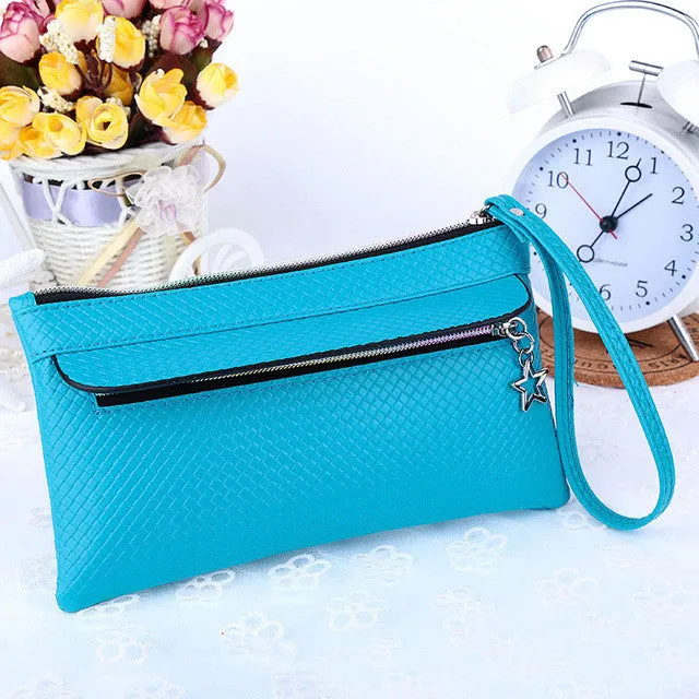 New Fashion Famous Small Women Bags Knitting Women Clutch Purse Solid High Quality PU Leather Purse Phone Bags Gift for Her